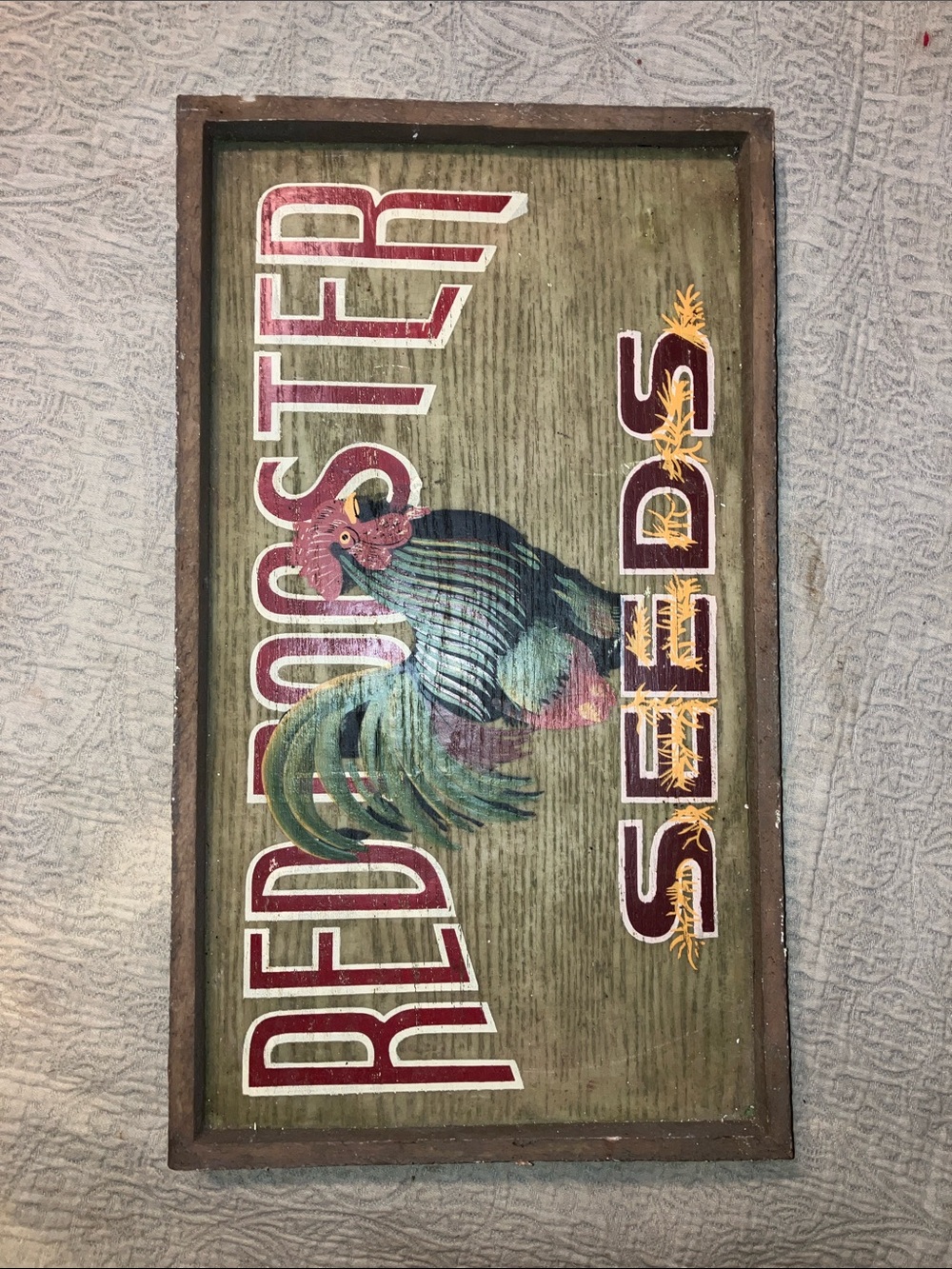 Red Rooster Feed & Seeds Wall Art Sign - Green, Red, Yellow